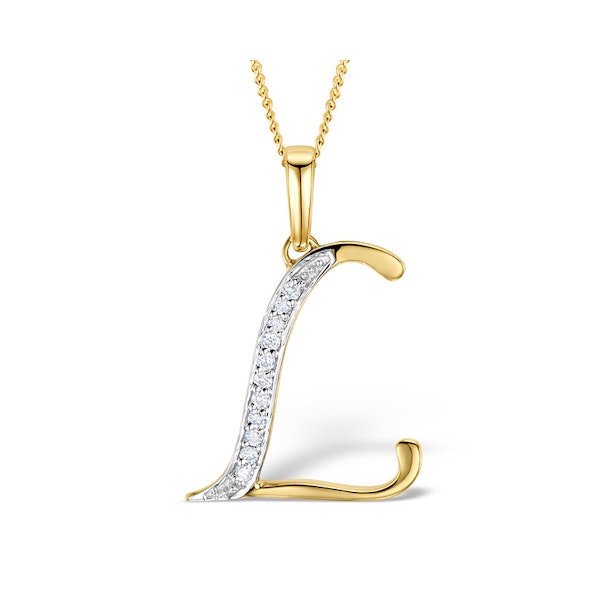 9K Gold Diamond Initial 'L' Necklace 0.05ct - Image 1