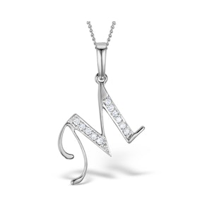 9K White Gold Diamond Initial 'M' Necklace 0.05ct
