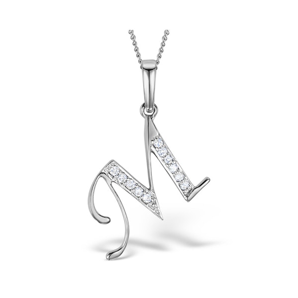 9K White Gold Diamond Initial 'M' Necklace 0.05ct - Image 1