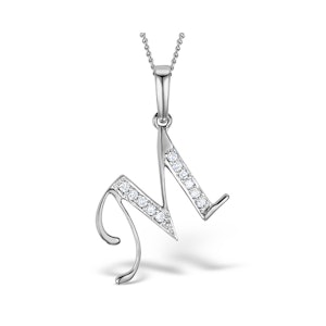 925 Silver Lab Diamond Initial 'M' Necklace 0.05ct