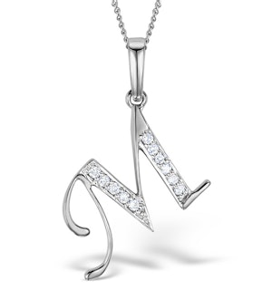 9K White Gold Diamond Initial 'M' Necklace 0.05ct
