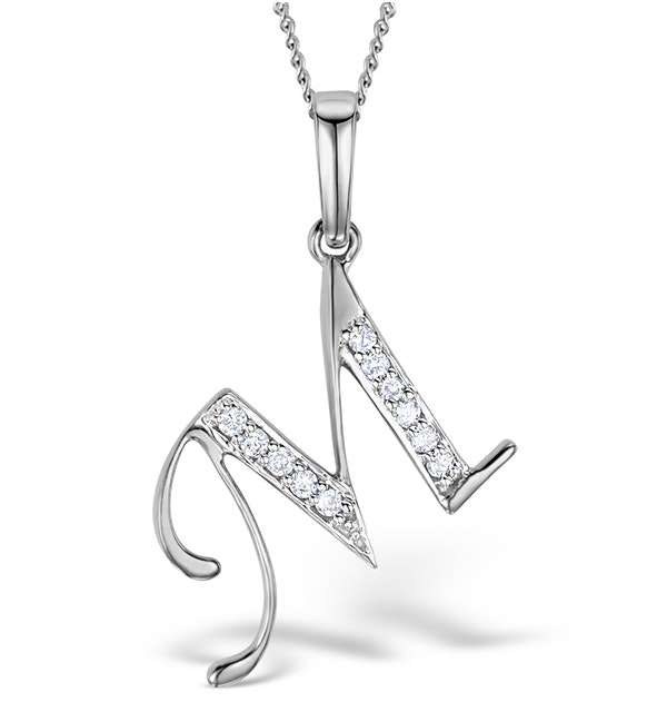 9K White Gold Diamond Initial 'M' Necklace 0.05ct - image 1
