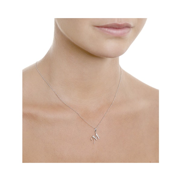 9K White Gold Diamond Initial 'M' Necklace 0.05ct - Image 4