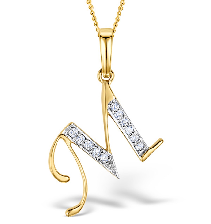 9K Gold Diamond Initial 'M' Necklace 0.05ct
