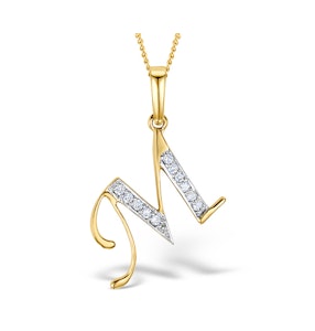 9K Gold Diamond Initial 'M' Necklace 0.05ct