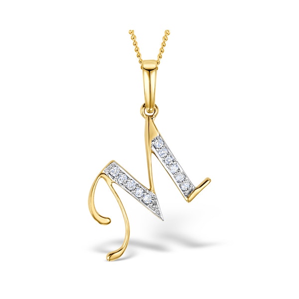9K Gold Diamond Initial 'M' Necklace 0.05ct - Image 1