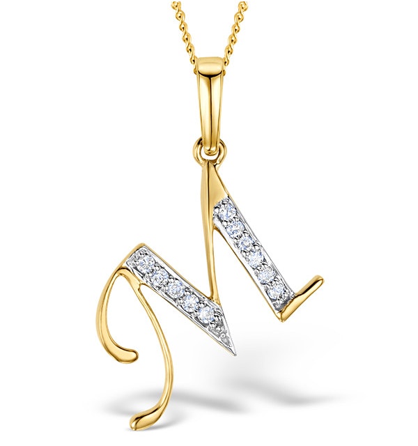 9K Gold Diamond Initial 'M' Necklace 0.05ct - image 1