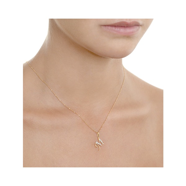9K Gold Diamond Initial 'M' Necklace 0.05ct - Image 4