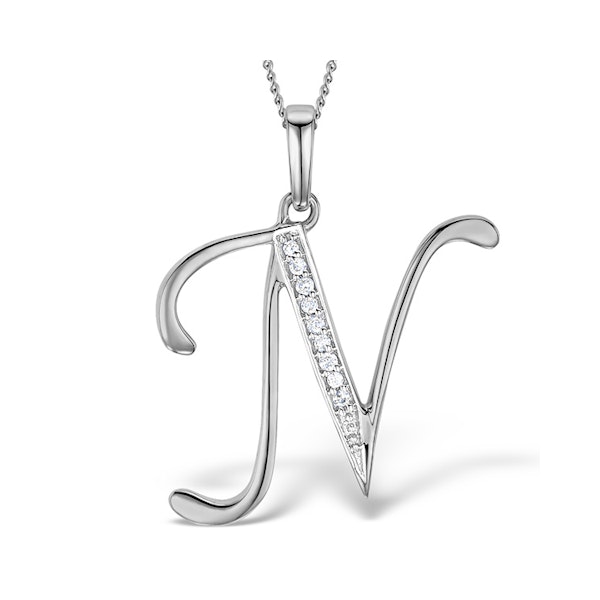 9K White Gold Diamond Initial 'N' Necklace 0.05ct - Image 1