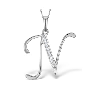 925 Silver Lab Diamond Initial 'N' Necklace 0.05ct
