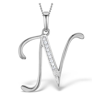925 Silver Lab Diamond Initial 'N' Necklace 0.05ct