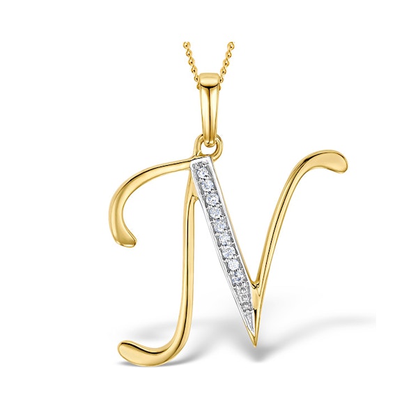 9K Gold Diamond Initial 'N' Necklace 0.05ct - Image 1