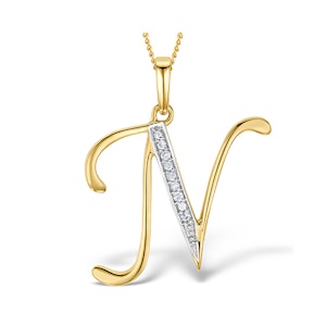 9K Gold Diamond Initial 'N' Necklace 0.05ct