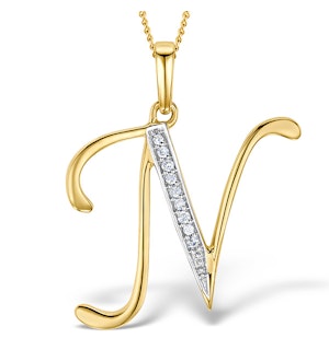9K Gold Diamond Initial 'N' Necklace 0.05ct