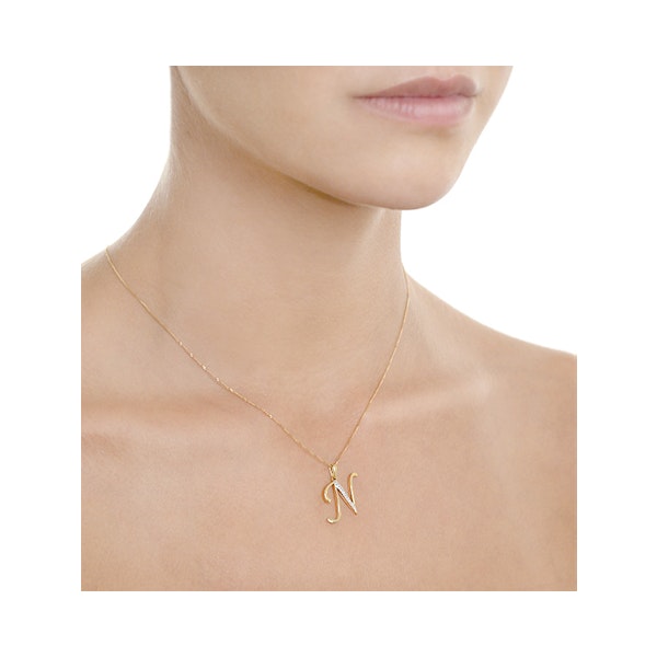 9K Gold Diamond Initial 'N' Necklace 0.05ct - Image 4