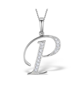 9K White Gold Diamond Initial 'P' Necklace 0.05ct