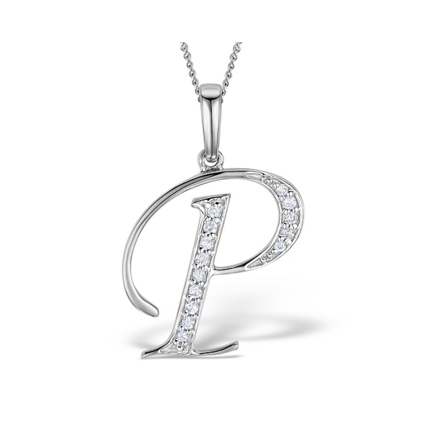 9K White Gold Diamond Initial 'P' Necklace 0.05ct - Image 1