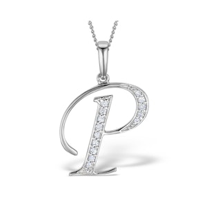 9K White Gold Diamond Initial 'P' Necklace 0.05ct