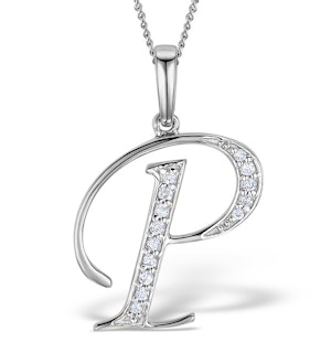 925 Silver Lab Diamond Initial 'P' Necklace 0.05ct