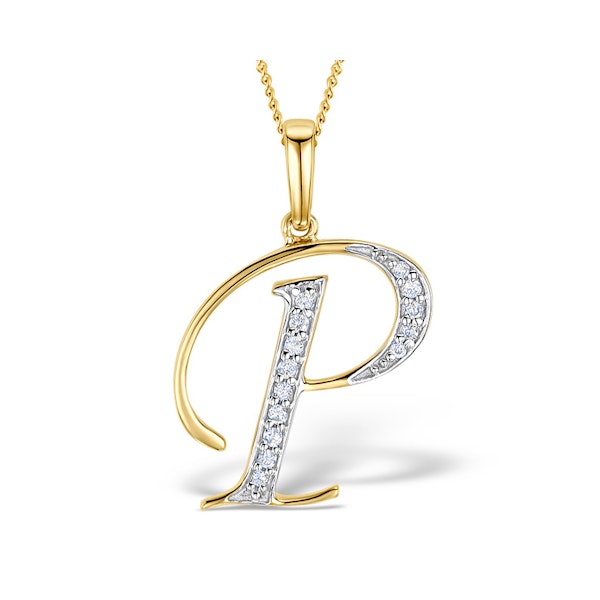 9K Gold Diamond Initial 'P' Necklace 0.05ct - Image 1