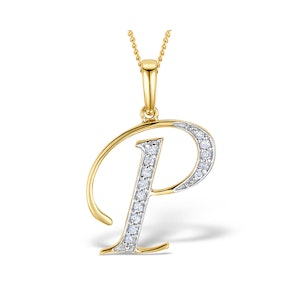 9K Gold Diamond Initial 'P' Necklace 0.05ct