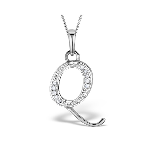 9K White Gold Diamond Initial 'Q' Necklace 0.05ct - Image 1
