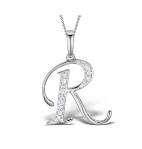 925 Silver Lab Diamond Initial 'R' Necklace 0.05ct