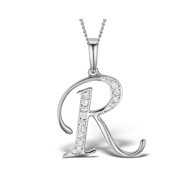 9K White Gold Diamond Initial 'R' Necklace 0.05ct - Image 1