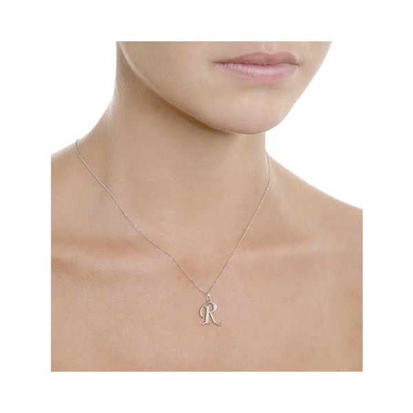 9K White Gold Diamond Initial 'R' Necklace 0.05ct - Image 4