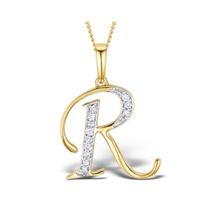 9K Gold Diamond Initial 'R' Necklace 0.05ct