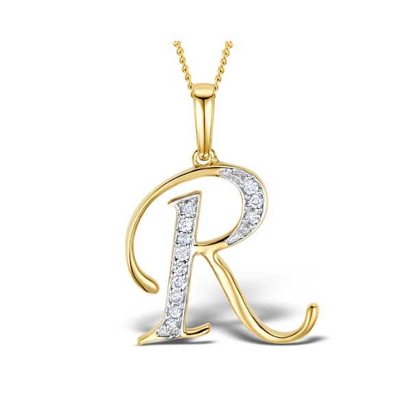 9K Gold Diamond Initial 'R' Necklace 0.05ct - Image 1
