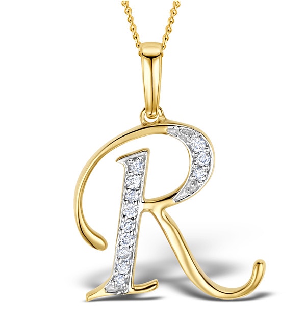 9K Gold Diamond Initial 'R' Necklace 0.05ct - image 1