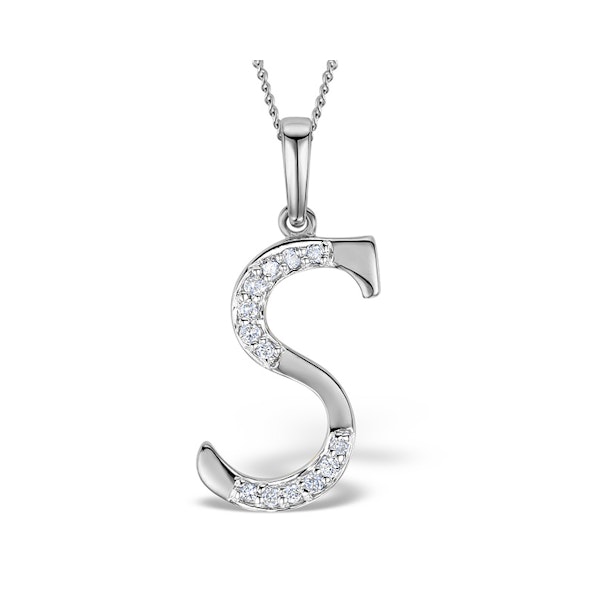 9K White Gold Diamond Initial 'S' Necklace 0.05ct - Image 1