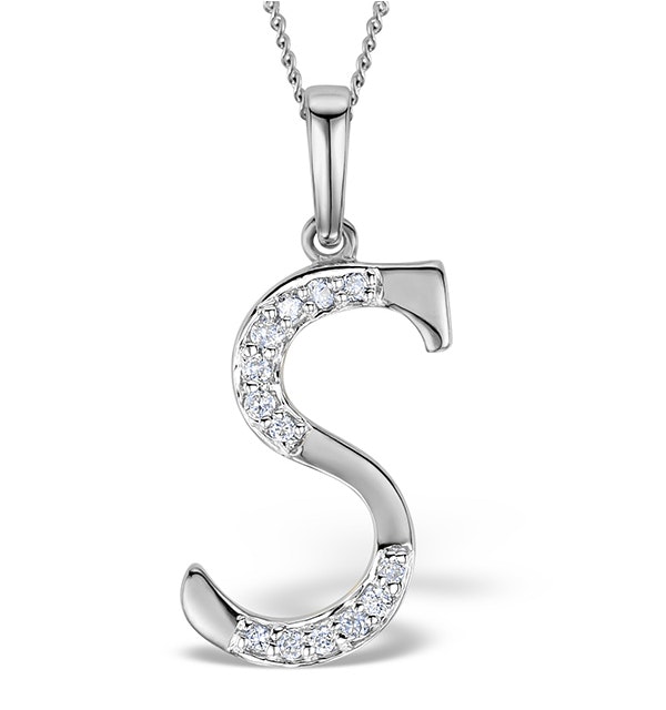 9K White Gold Diamond Initial 'S' Necklace 0.05ct - image 1