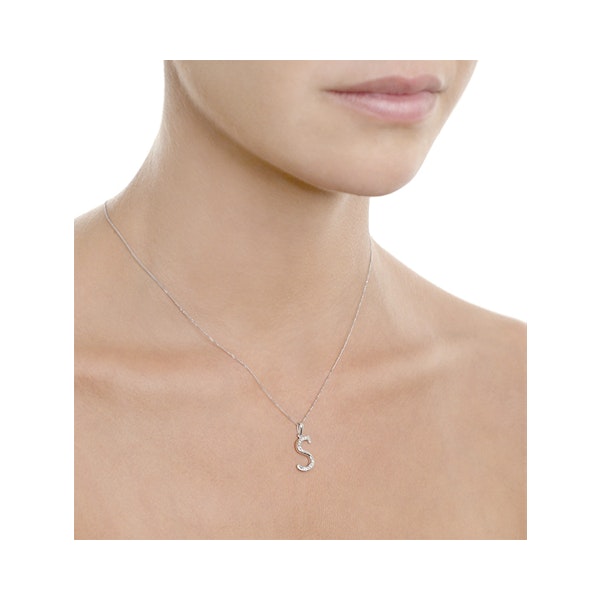 9K White Gold Diamond Initial 'S' Necklace 0.05ct - Image 4
