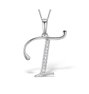 9K White Gold Diamond Initial 'T' Necklace 0.05ct