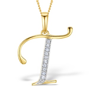 9K Gold Diamond Initial 'T' Necklace 0.05ct