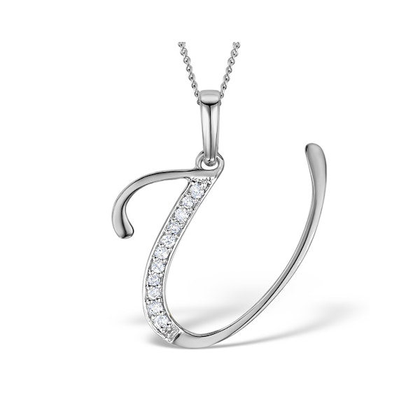 925 Silver Lab Diamond Initial 'U' Necklace 0.05ct - Image 1
