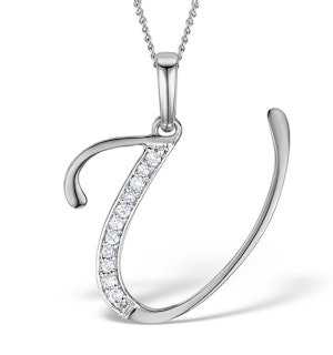 925 Silver Lab Diamond Initial 'U' Necklace 0.05ct