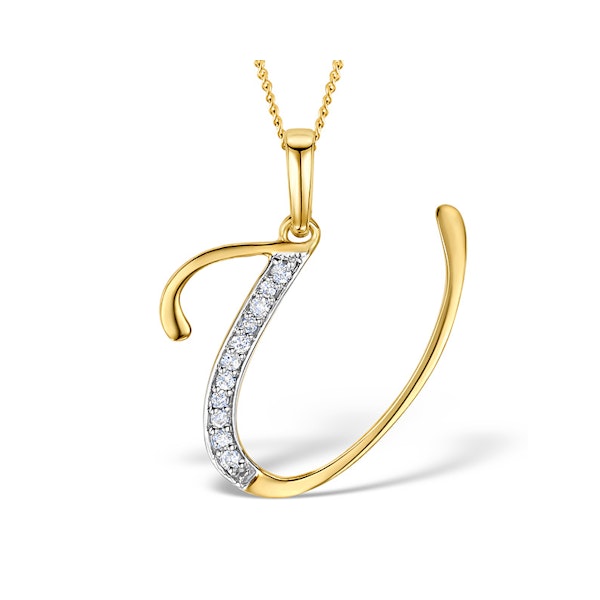 9K Gold Diamond Initial 'U' Necklace 0.05ct - Image 1