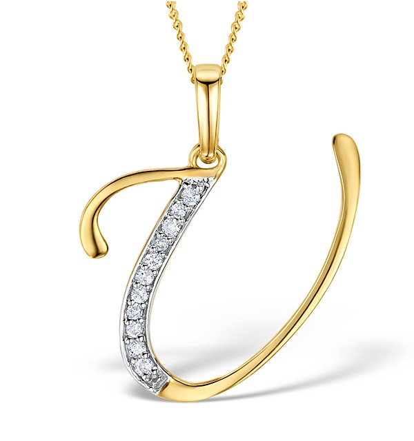 9K Gold Diamond Initial 'U' Necklace 0.05ct - image 1