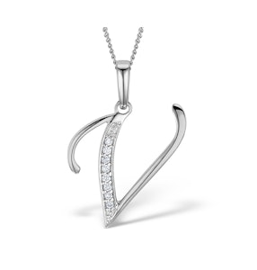 925 Silver Lab Diamond Initial 'V' Necklace 0.05ct