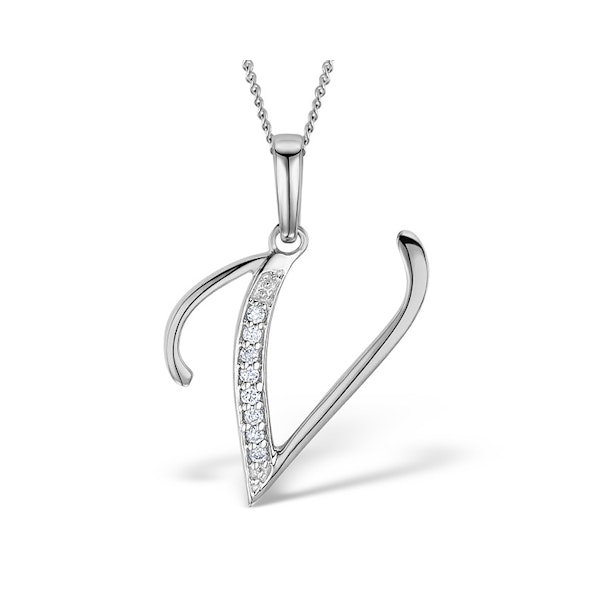 925 Silver Lab Diamond Initial 'V' Necklace 0.05ct - Image 1
