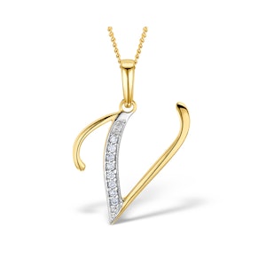 9K Gold Diamond Initial 'V' Necklace 0.05ct