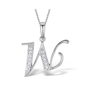 9K White Gold Diamond Initial 'W' Necklace 0.05ct
