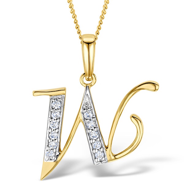 9k Gold Diamond Initial W Necklace 0 05ct Item K Ya