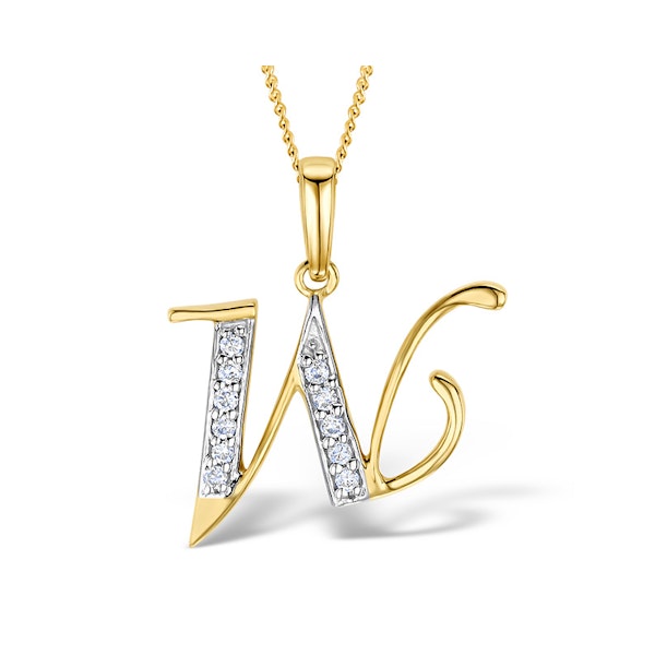 9K Gold Diamond Initial 'W' Necklace 0.05ct - Image 1