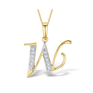 9K Gold Diamond Initial 'W' Necklace 0.05ct