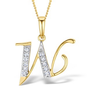 9K Gold Diamond Initial 'W' Necklace 0.05ct