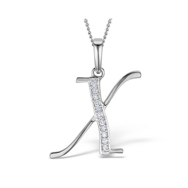 925 Silver Lab Diamond Initial 'X' Necklace 0.05ct - Image 1